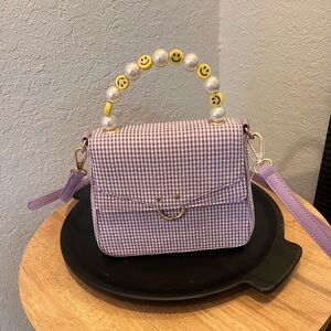 Skinnydip London Lavender Gingham Mini Crossbody w/ Smiley Beaded Handle